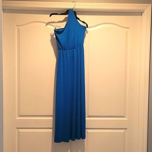 Blue one shoulder long drrss